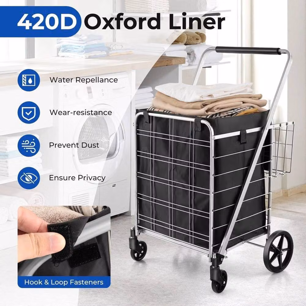 PAWNORA Portable Utility Grocery Shopping Cart with 126L Capacity and 150kg Load Limit, Black – 5