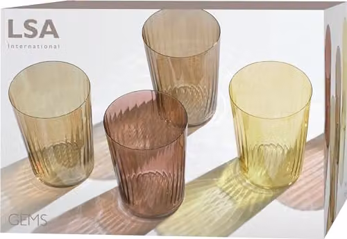 LSA International Gems Amber Striped Glass Tumbler, Set of 4, 560ml – 2