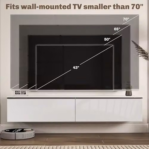 HOMCOM High Gloss Wall Mounted TV Stand Unit with Storage, White – 4