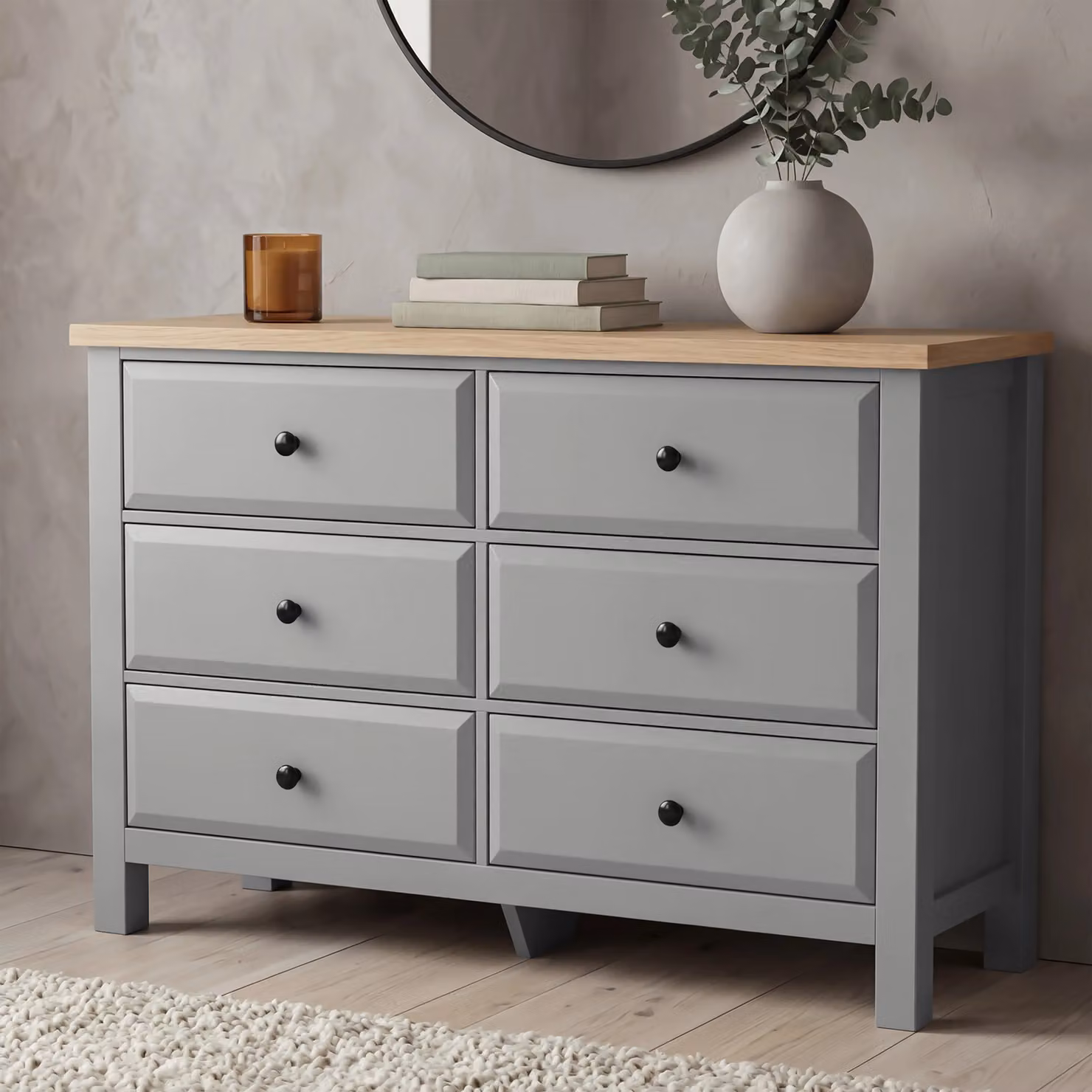 DHS Haven Grey Painted 6 Chest of Drawers Bedroom Dresser W/D/H: 120 x 42 x 80 cm