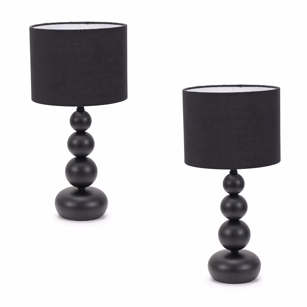 ValueLights Marissa Stacked Ball Table Lamp in Black with Fabric Shade – 2