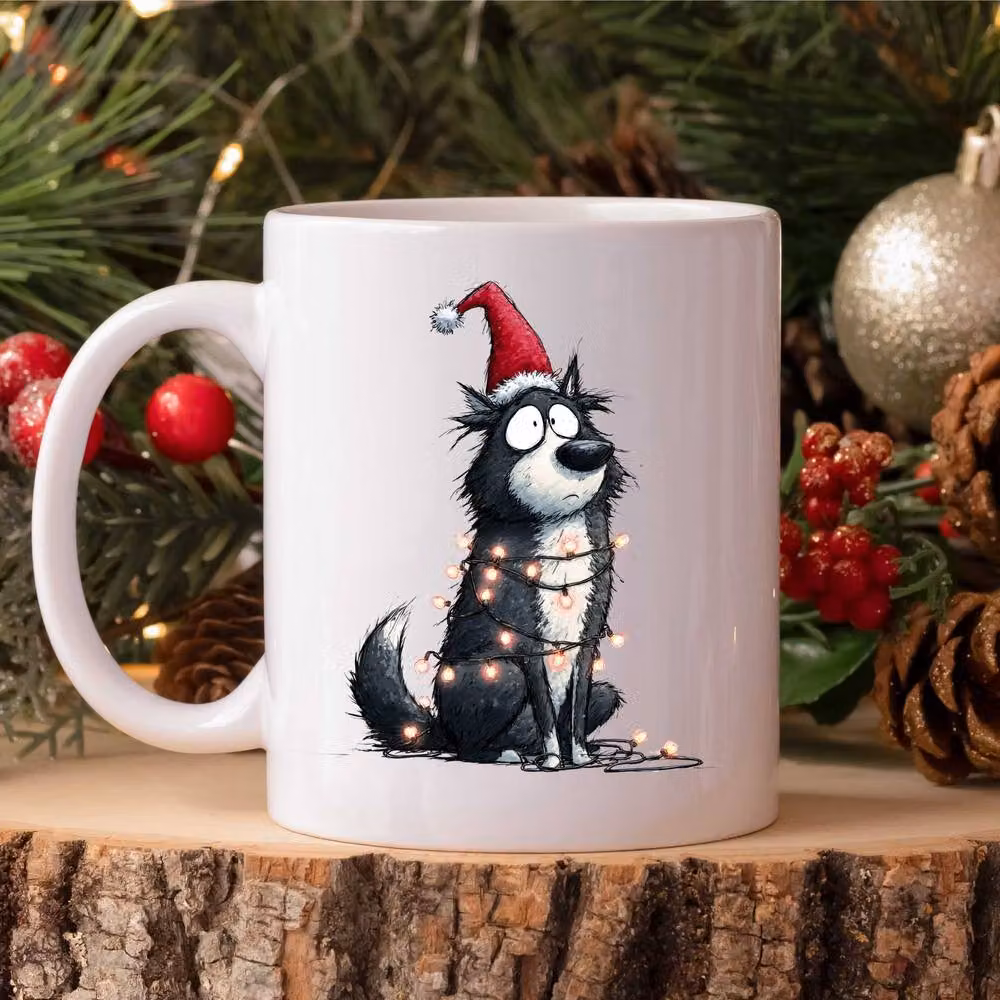 60 Second Makeover Karelian Bear Dog Christmas Lights Ceramic Mug in White – 2
