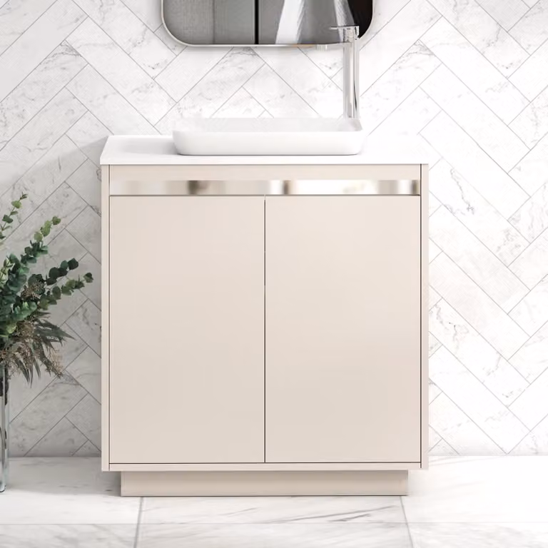 Royal Bathrooms Orion 800mm Warm Taupe Floor Standing 2 Door Vanity Unit with Qubix Basin and Chrome Accent Trim