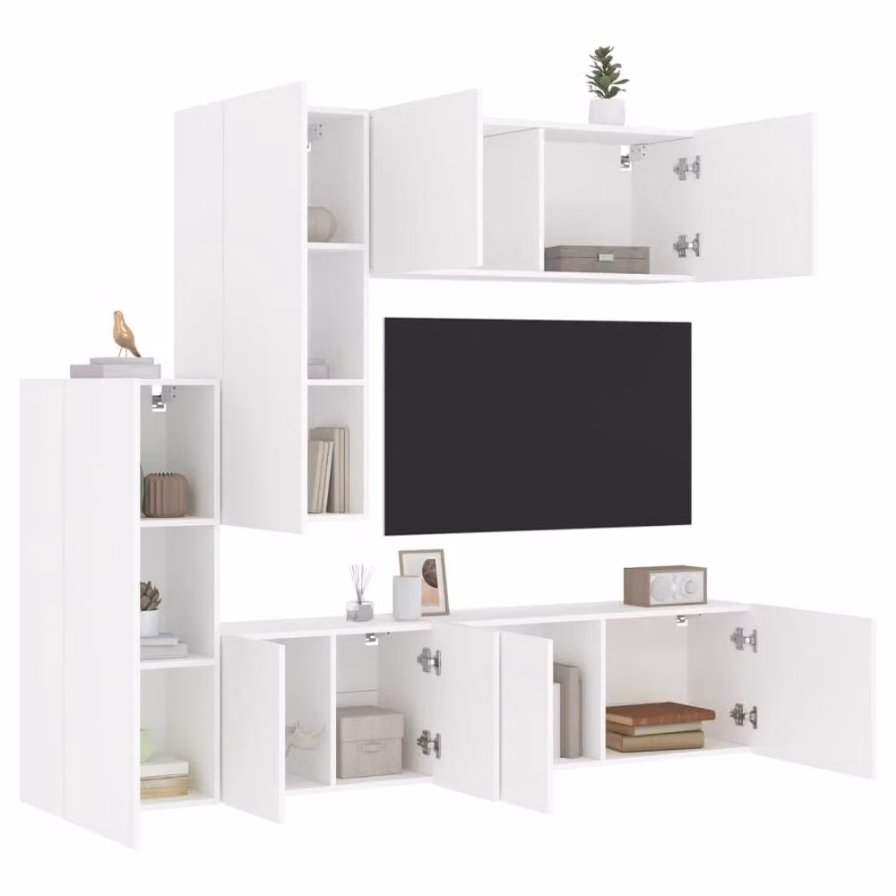 Berkfield Home Modern 5 Piece White TV Wall Unit and Lowboard Set with Wall Mounted Cabinets and Internal Shelves, W/D/H: 102 x 30 x 5 cm – 2