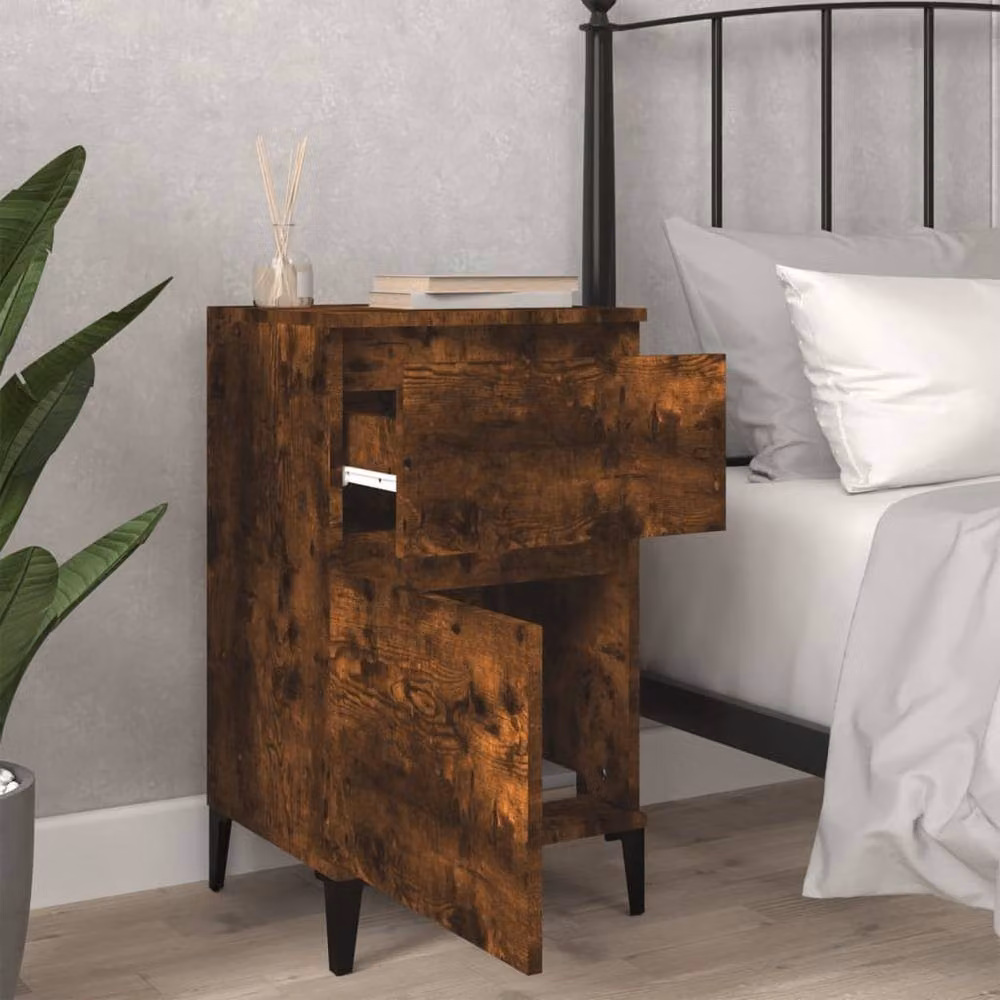 Berkfield Home Set of 2 Smoked Oak Bedside Cabinets in Brown, W/D/H: 40 x 35 x 70 cm – 2