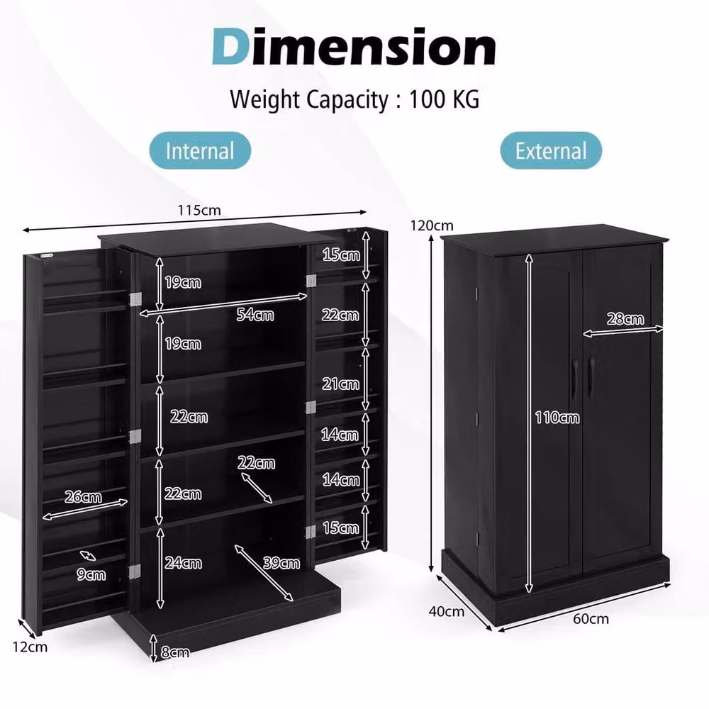 Kelvenix Modern Matt Black Kitchen Pantry Cabinet – 2