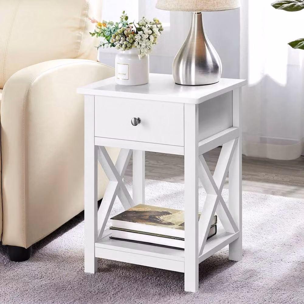 KORVIXA White Modern Bedside Table Cabinet Nightstand – 2