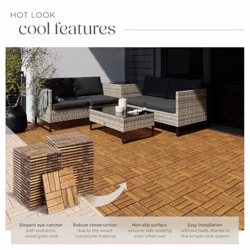 tectake 40-Piece Brown Acacia Wood Decking Tile Set with Interlocking Click System – 3