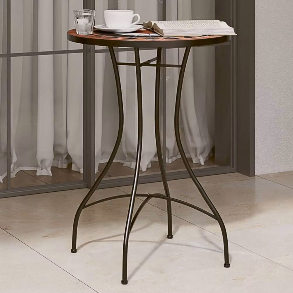 Berkfield Home Mosaic Bistro Table in Orange and White Ceramic with Metal Base, W: 50 cm, D: 50 cm, H: 70 cm – 2