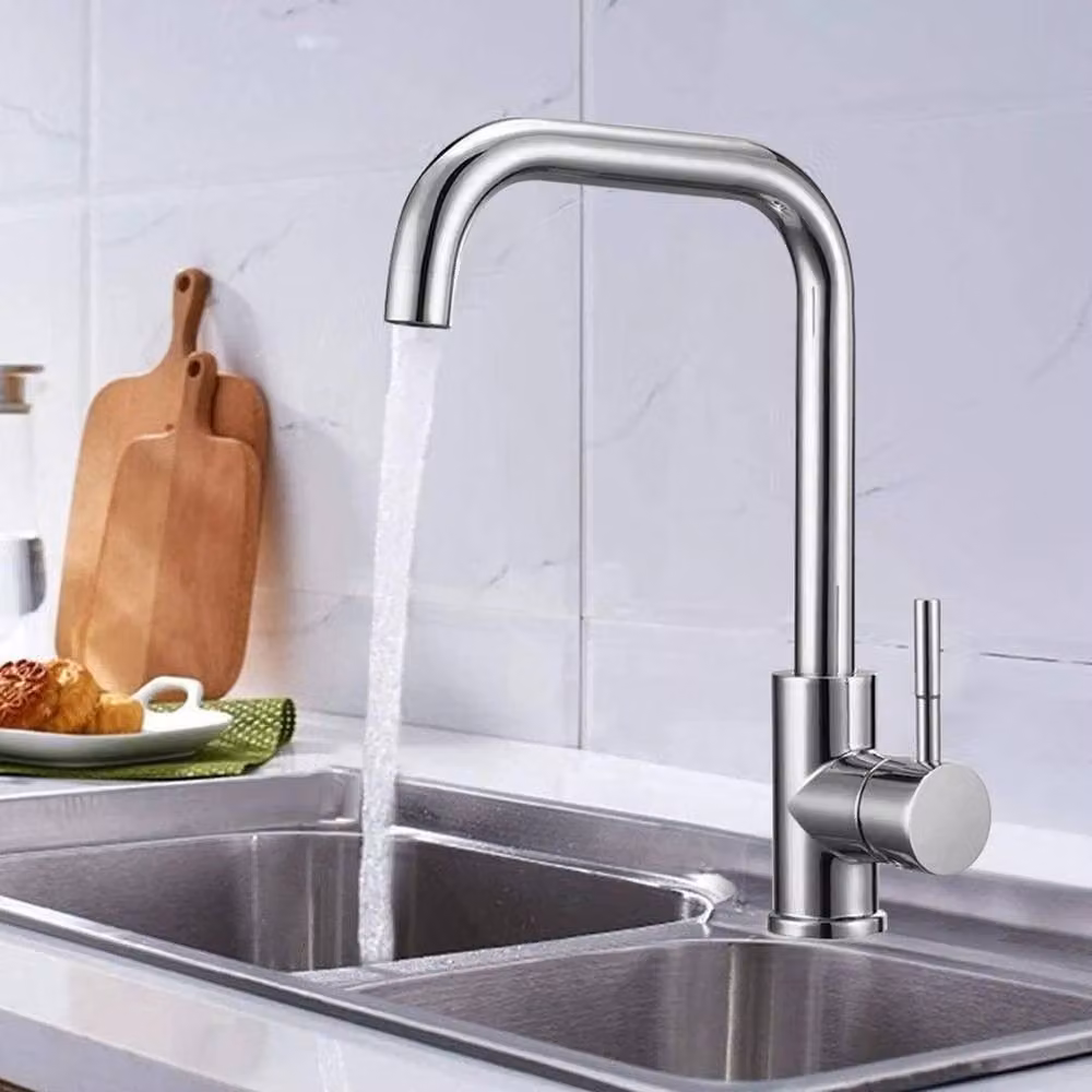KORVIXA Modern Single Lever Kitchen Sink Mixer Tap in Silver Brushed Steel, W: 52 cm, H: 34.5 cm, D: 34.5 cm – 3
