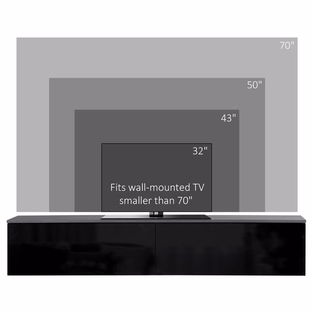 STILVORA Modern Glossy Black Floating TV Unit with 2 Cupboards – 6