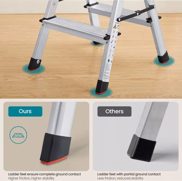 SONGMICS Multi-Purpose Aluminium Ladder with Rubber Feet, Silver