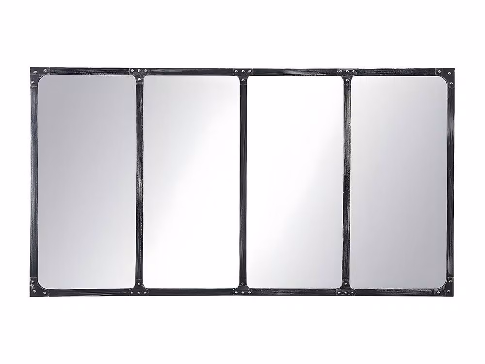 Vente-unique Maastricht Industrial Iron Window Mirror in Black, W: 140 cm, H: 75 cm – 2