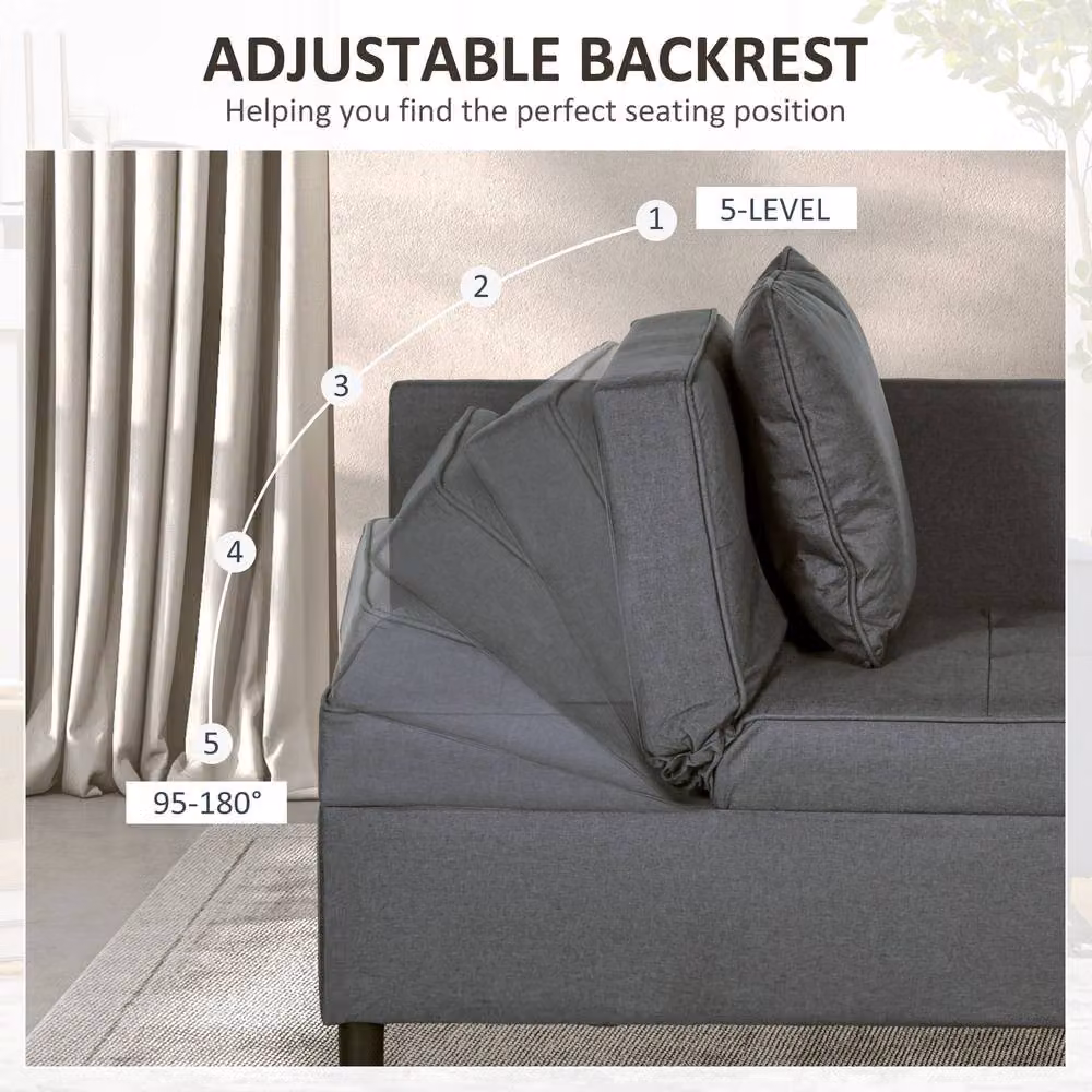 STILVORA 3-in-1 Grey Fabric Chair Bed with Solid Wood Frame and Adjustable Back – 6
