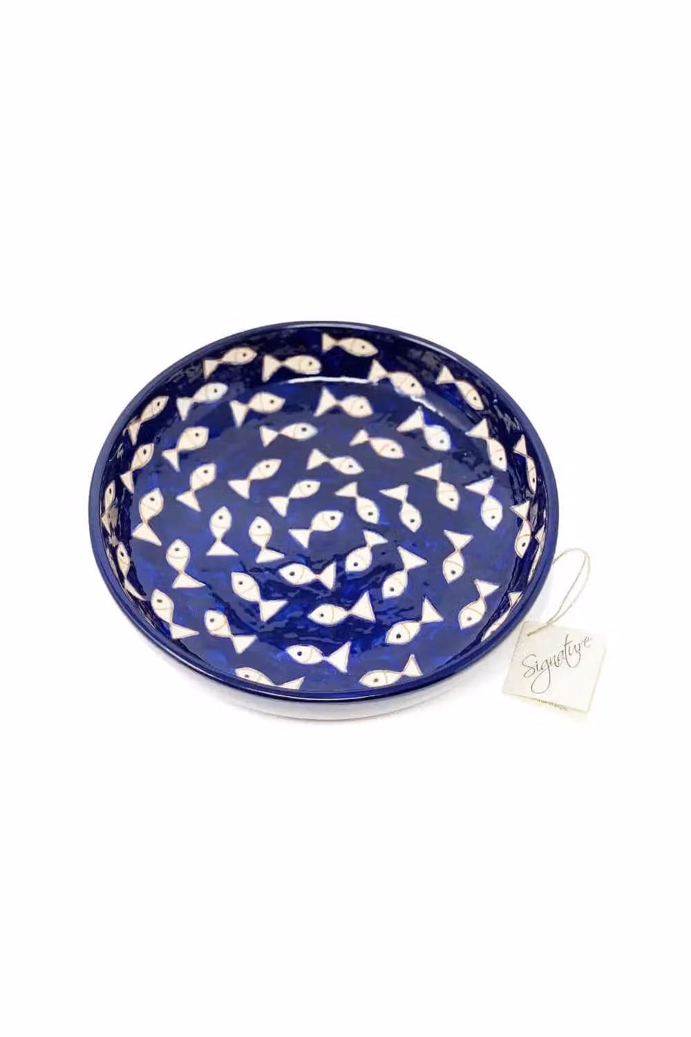 Verano Spanish Ceramics Signature Blue and White Fish Hand Painted Ceramic Serving Bowl, Diameter: 27 cm – 2