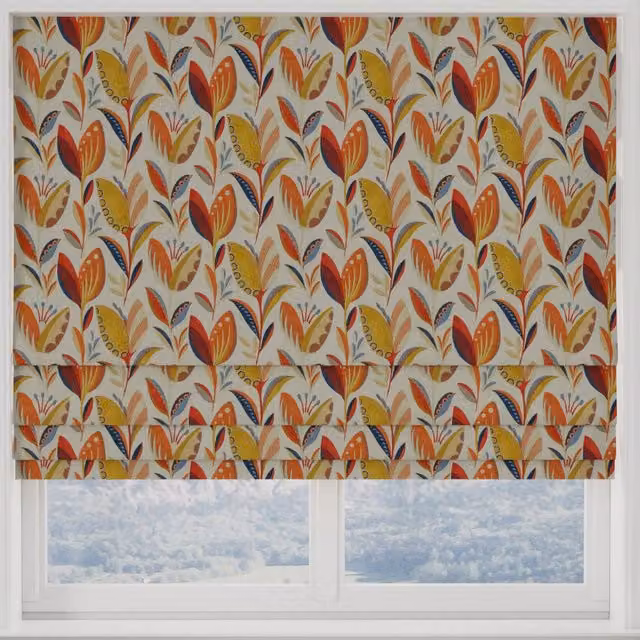 Terrys Multicolour Floral Blackout Roman Blind in Orange and Nature Print