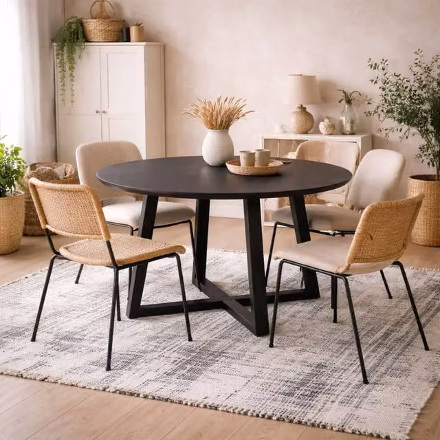 Wyld Haus Frida Black Round Lacquered Oak Dining Table, Diameter: 120 cm
