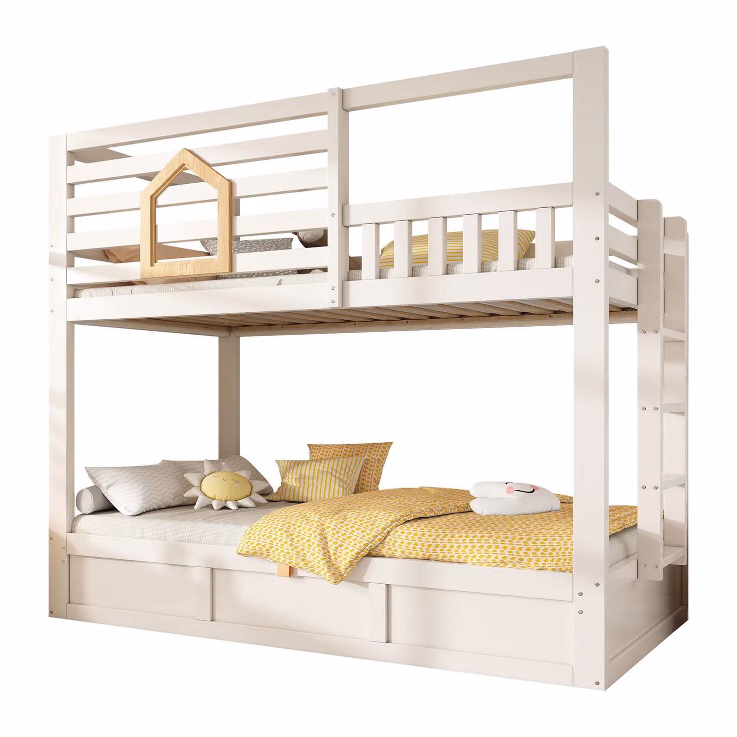 Aosom UK Childrens Cabin Bunk Bed with Hydraulic Underbed Storage and Integrated Ladder, White, W: 102 cm, D: 200 cm, H: 184 cm – 2