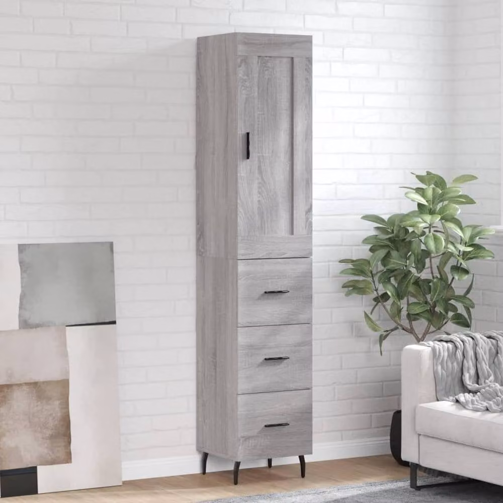 Berkfield Home Grey Sonoma Highboard with Hinged Doors and Internal Shelves, W/D/H: 34.5 x 34.0 x 180.0 cm – 2