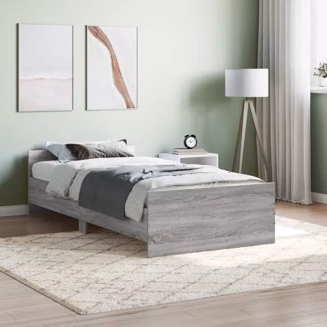 Berkfield Home Sonoma Bed Frame in Grey, Engineered Wood, W/D/H: 100 x 200 cm