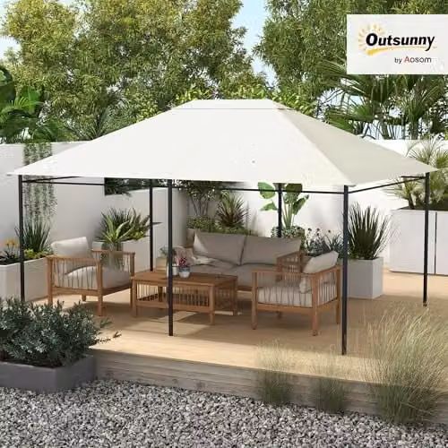 Outsunny Replacement Gazebo Canopy Top Cover, White Polyester, UPF 30 – 2