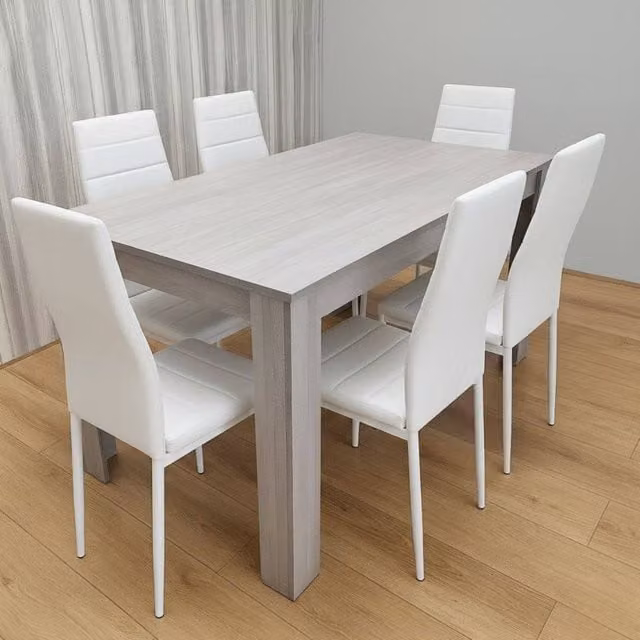 KOSY KOALA Modern Rectangular Dining Table and 6 Chairs Set in Grey and White