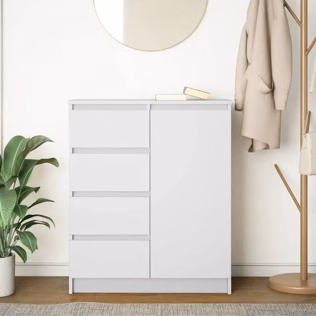 Berkfield Home Modern White Sideboard with Drawers, W/D/H: 71 x 35 x 84 cm