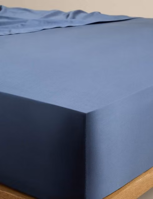 M&S Egyptian Cotton 400 Thread Count Mako Satin Silky StayPut Fitted Sheet, Slate Blue, W/D/H: 180 x 200 cm