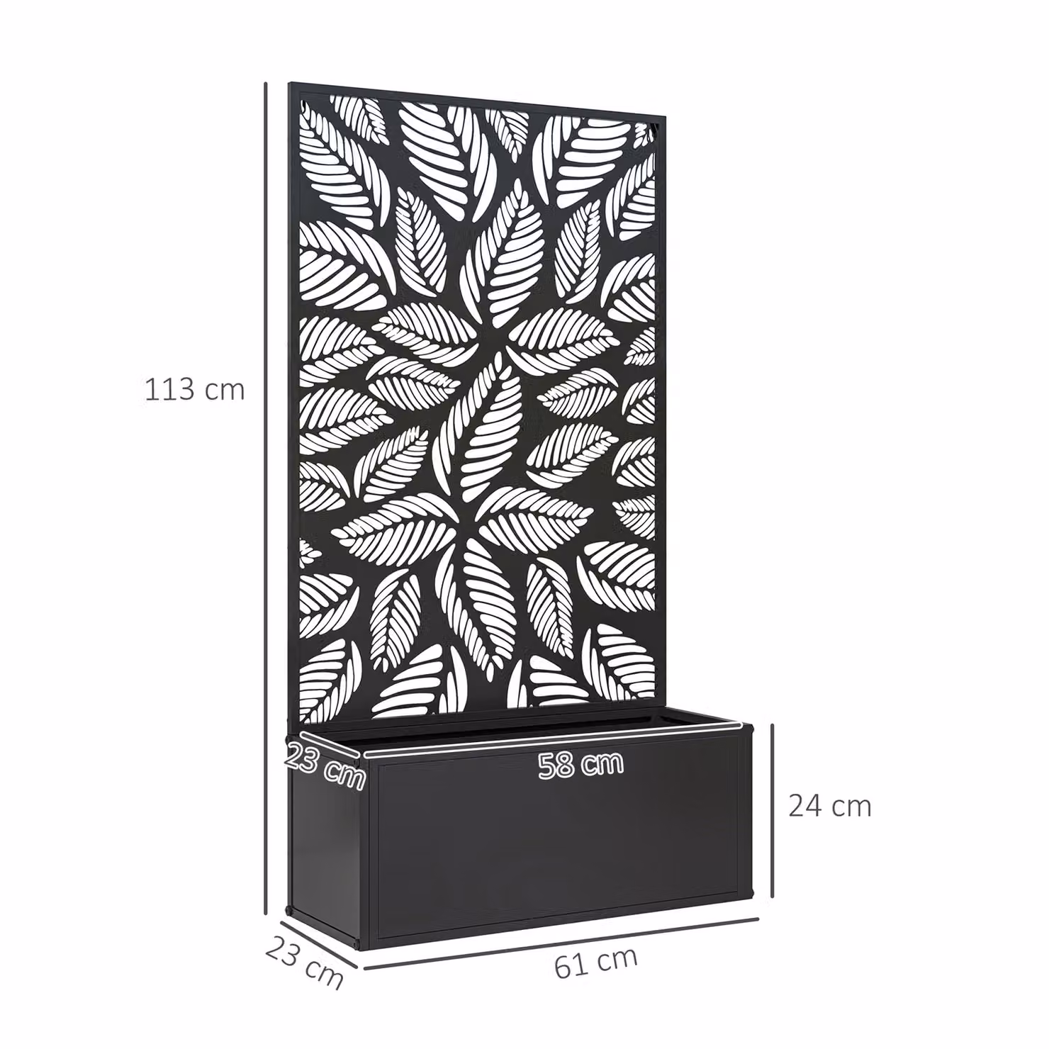 Outsunny Black Metal Outdoor Planter with Back Trellis for Climbers, H 113 x W 58 x D 23 cm – 3