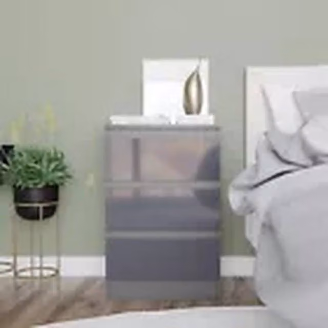 Havendro Grey 3 Drawer Wooden Bedroom Chest Cabinet W/D/H: 61.5 x 40 x 35 cm
