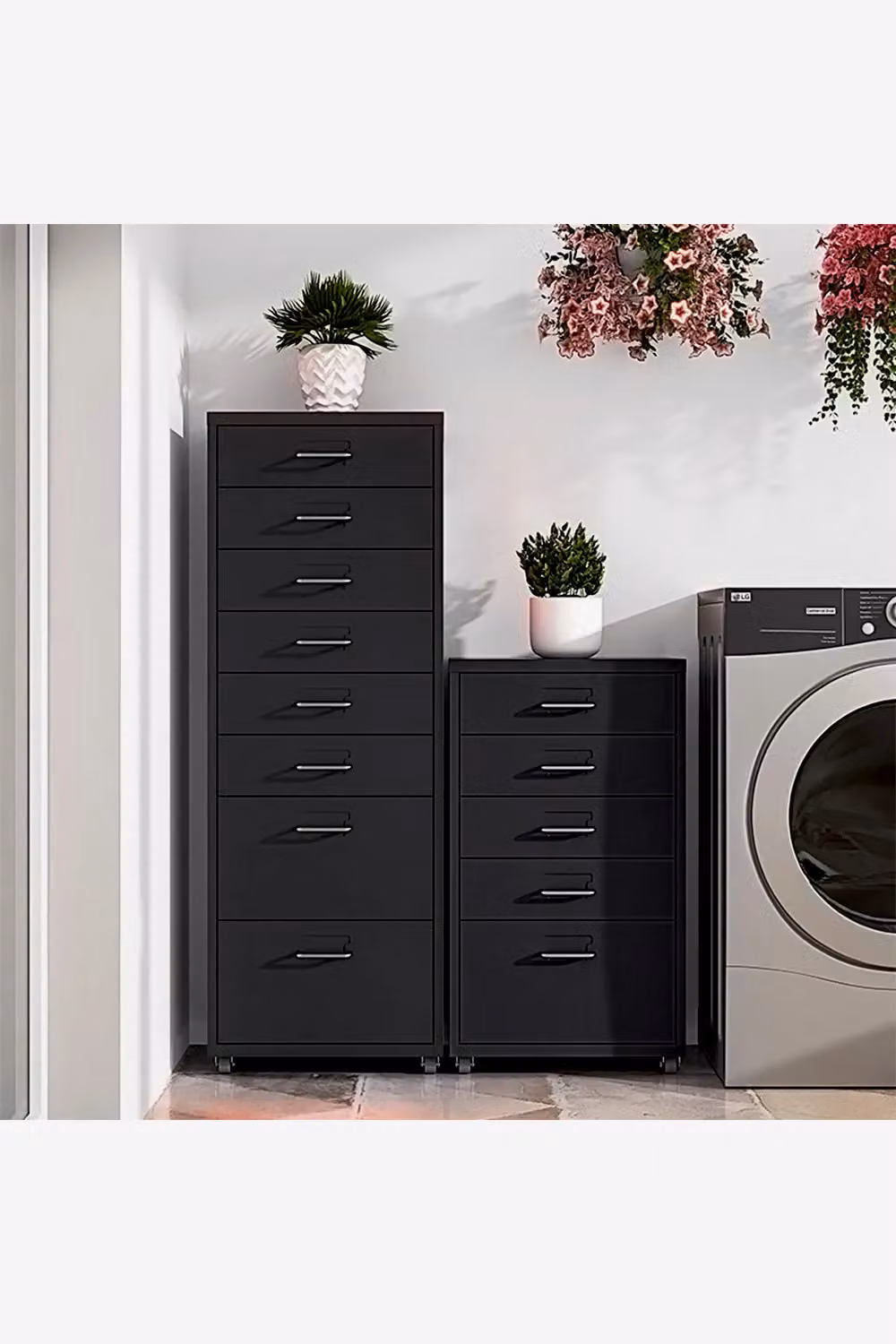 Living and Home 8 Drawer Vertical Metal File Cabinet with Wheels in Black – 2