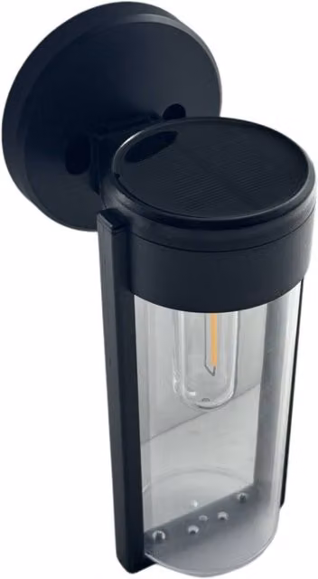 Bright Zeal Set of 2 Black Round Solar Wall Lights with Warm White LED and Dusk Sensor, Diameter: 12 cm