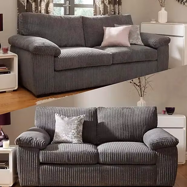 SquareBoxx Capri Grey Striped Jumbo Cord Sofa Set, 3+2 Seater with Scatter Cushions – 3