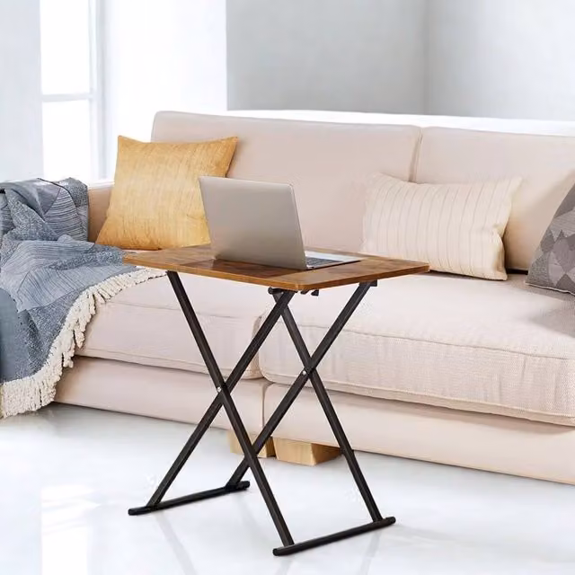 Rafaelo Mobilia FURNOS Industrial Folding Side End Sofa Laptop Table in Brown