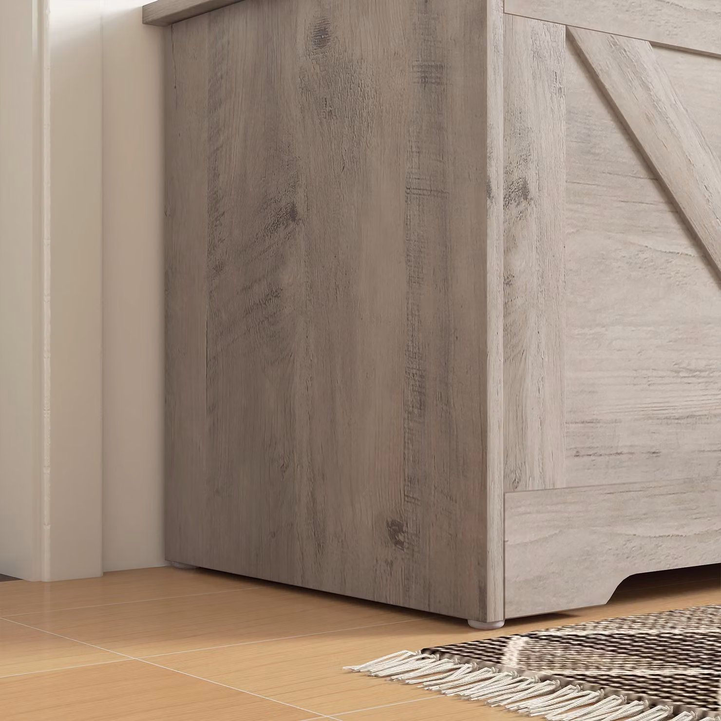 HOMCOM 100L Home Storage Box with Soft-Close Lid in White Wood-Effect, W: 80 cm, D: 45 cm, H: 136 cm – 4