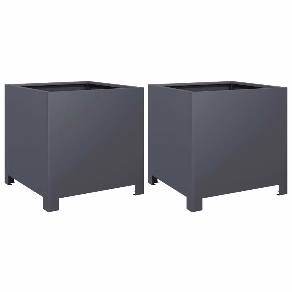 Berkfield Home Garden Steel Planter Tubs, 2 Pack, Anthracite and Black, W/D/H: 40 x 40 x 40 cm – 2