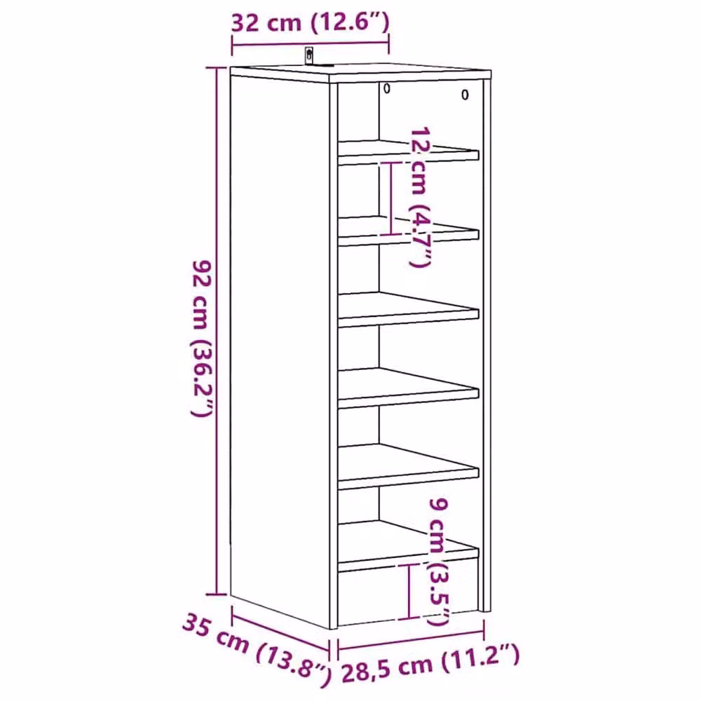 Berkfield Home Shoe Cabinet in Brown Old Wood, W/D/H: 32 x 35 x 92 cm – 4