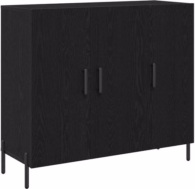 Berkfield Home Black Oak Sideboard in Black Matt Engineered Wood, W/D/H: 90 x 34 x 80 cm