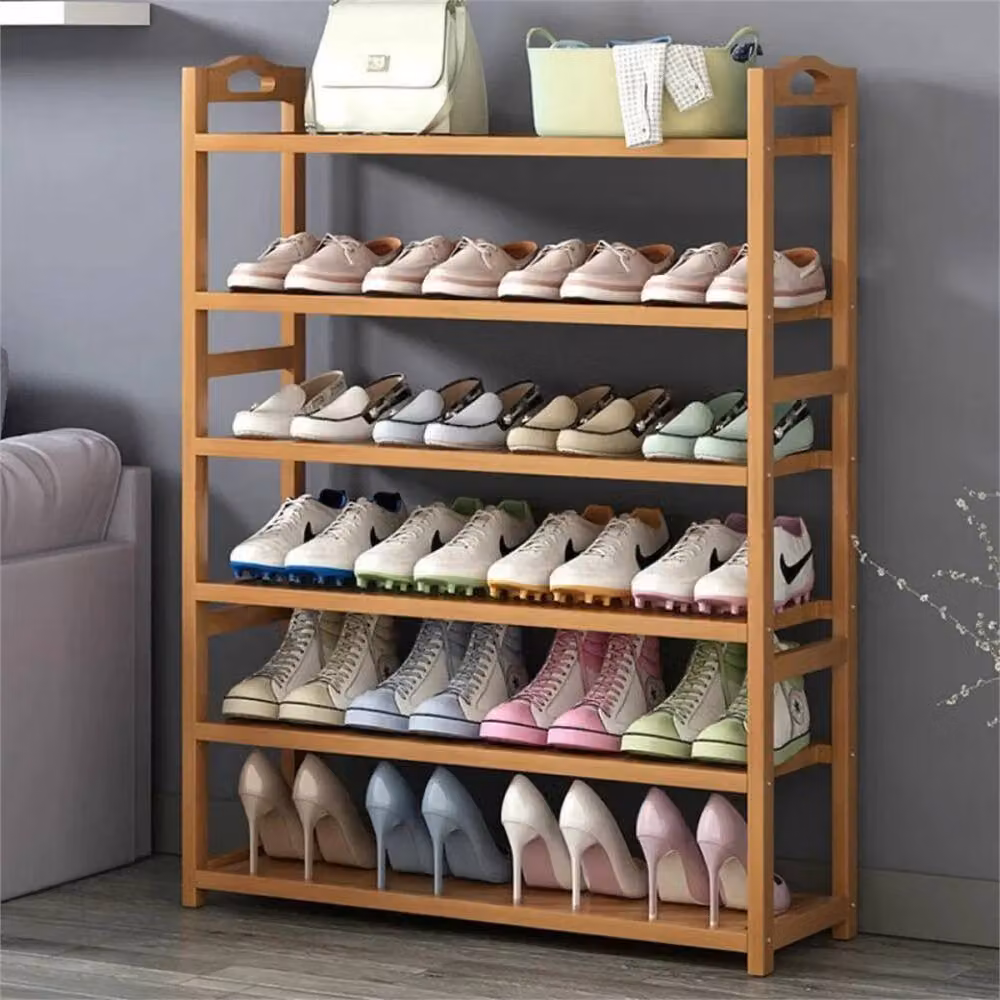 Nordara 6 Tier Brown Wooden Shoe Rack Storage Shelf Unit – 4