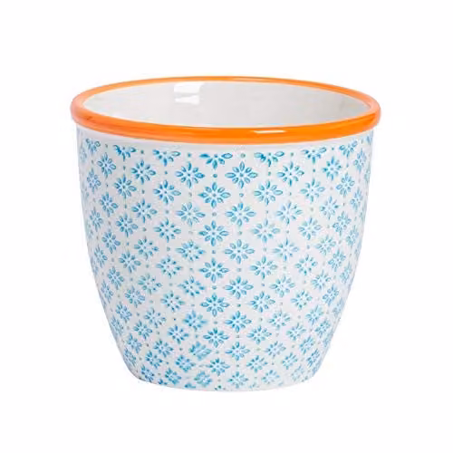 Nicola Spring Floral Ceramic Tabletop Plant Pot in Blue and Orange, Diameter: 14 cm, Height: 12.5 cm – 1