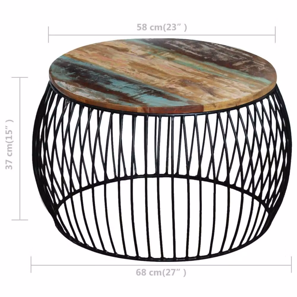 Berkfield Home Round Solid Reclaimed Wood Coffee Table in Brown, W/D/H: 68 x 37 x 37 cm – 4
