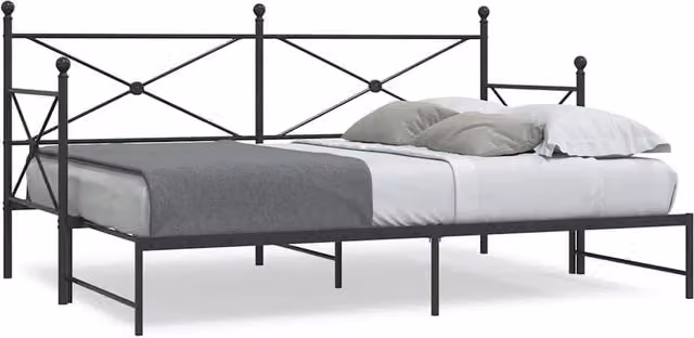 Berkfield Home Modern Metal Daybed with Trundle in Black, W/D/H: 90 x 200 cm