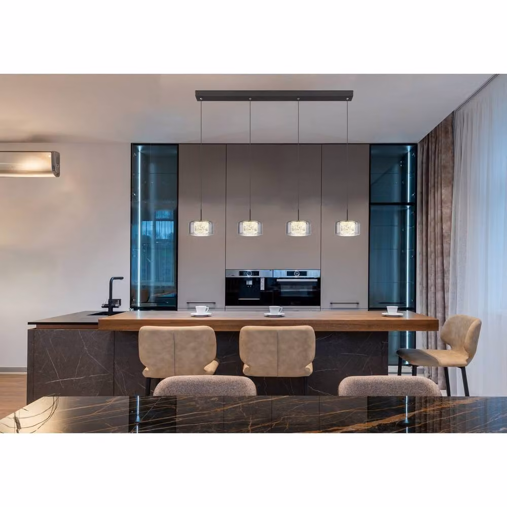 Netlighting Fogsy Bar Pendant Light with Matt Black Metal and Transparent Grey Glass Shade, 4x LED 4000K, Height Adjustable – 2