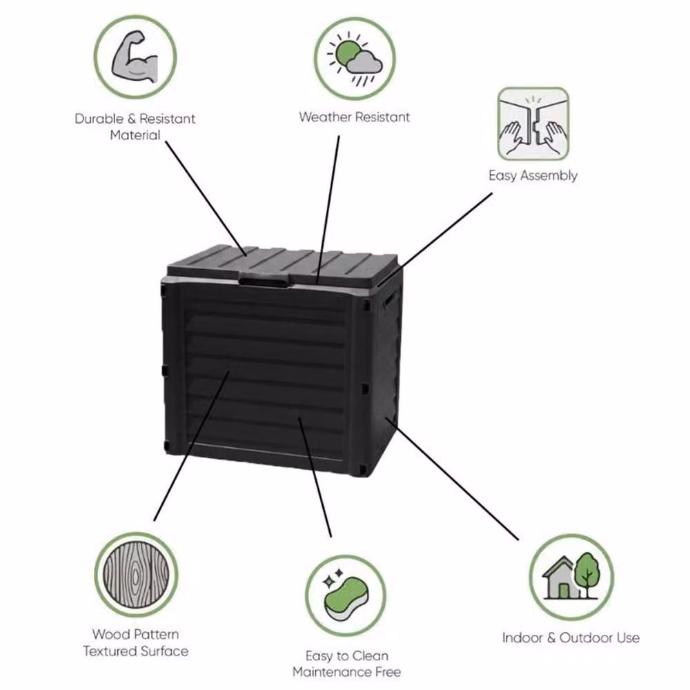 FLAVORA Grey and Black Plastic Outdoor Garden Storage Box – 2