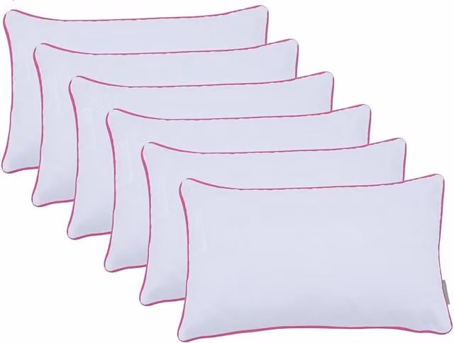 Gardenista White Rectangular Polyester Pillow with Pink Piping, Pack of 6