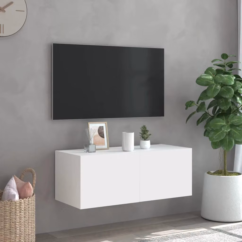 Berkfield Home Modern White Wall Mounted TV Cabinet with Integrated LED Lighting W/D/H: 80 x 35 x 31 cm – 4