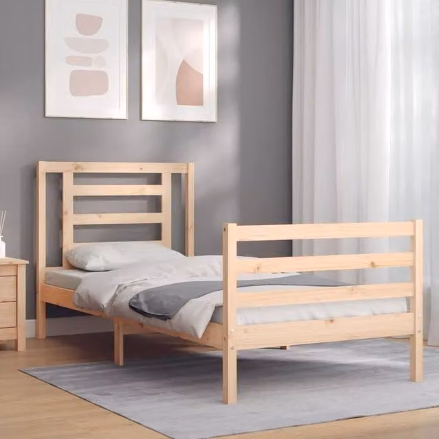 Berkfield Home Beautiful Single Solid Wood Bed Frame with Headboard in Natural Pine – 1