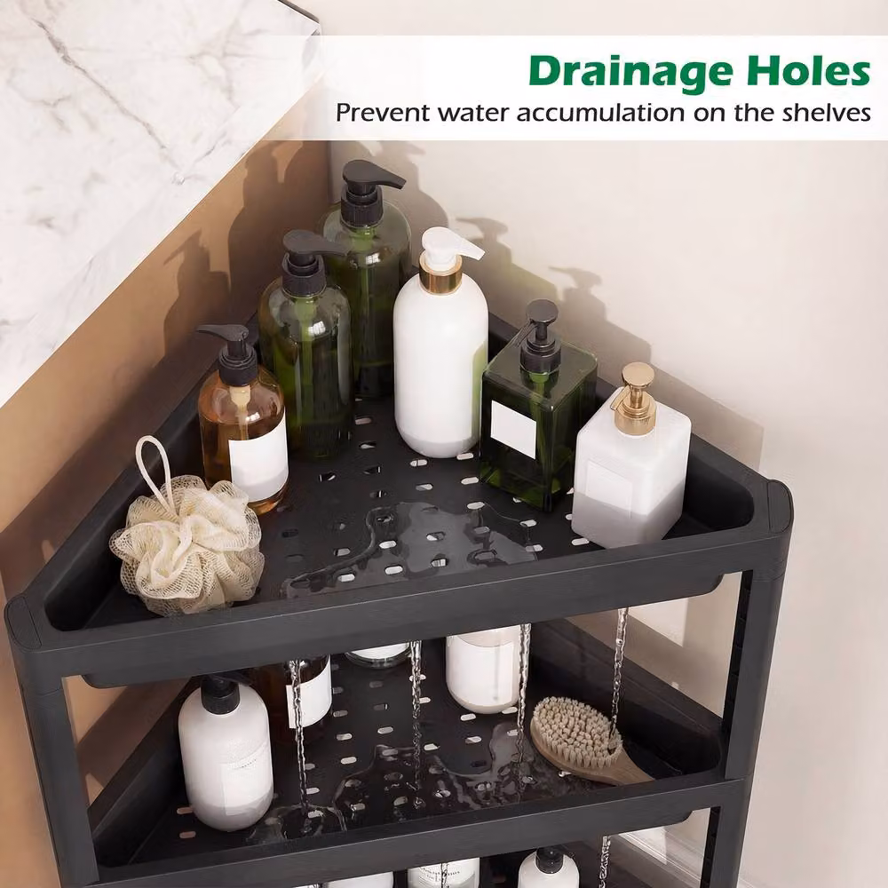 Costway 2-Piece Black 3-Tier Detachable Corner Shower Caddy Freestanding Bathroom Standing Shelves – 2