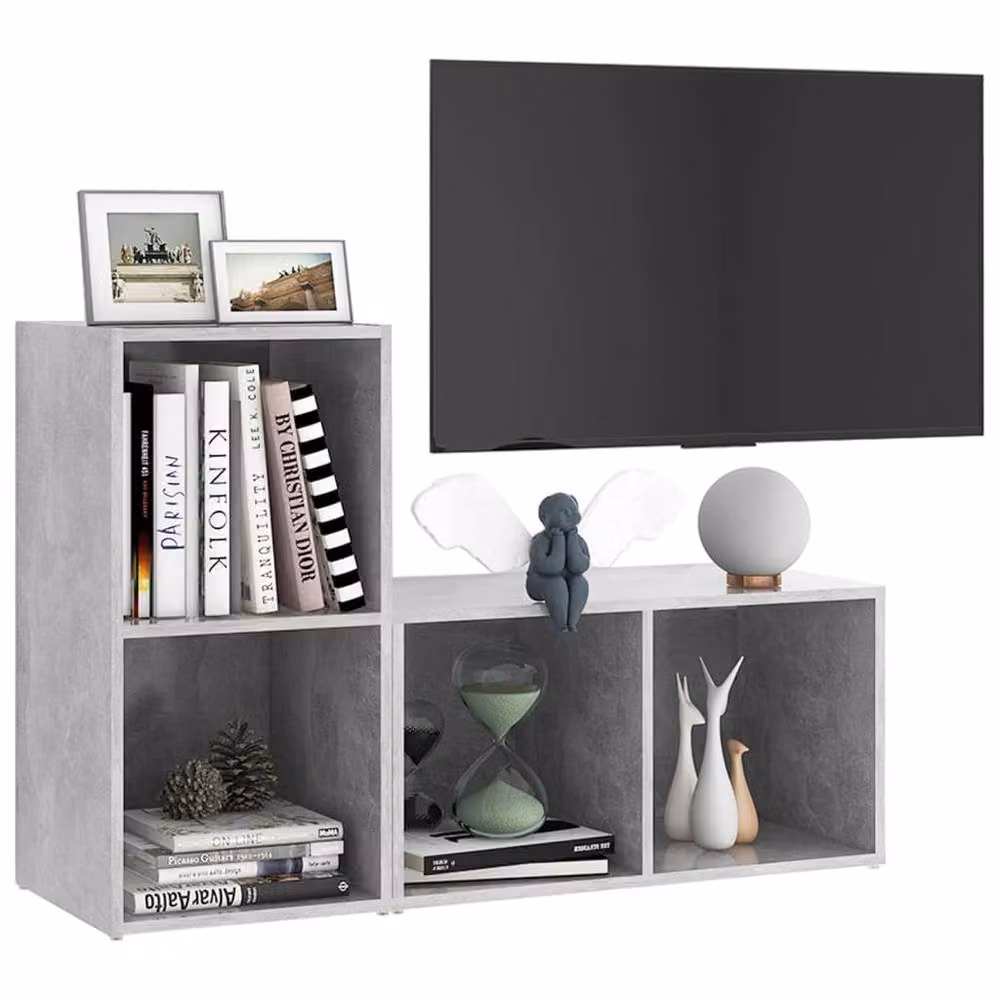Berkfield Home Set of 2 TV Cabinets in Concrete Grey, Engineered Wood, W/D/H: 72 x 35 x 36.5 cm – 3
