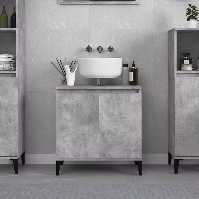 Berkfield Home Freestanding Bathroom Sink Cabinet in Concrete Grey, W/D/H: 58 x 33 x 60 cm